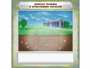 Магнитно-маркерная доска "Макеты убежищ и простейших укрытий" с комплектом фолий и тематических магнитов - fgospostavki.ru - Донецк