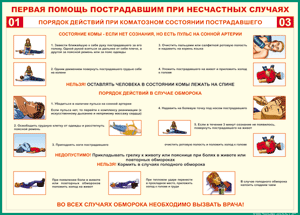 Таблица "Порядок действий при коматозном состоянии пострадавшего" (100х140 сантиметров, винил) - fgospostavki.ru - Донецк