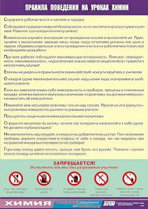 Таблица демонстрационная "Правила поведения на уроках химии" (винил 70х100) - fgospostavki.ru - Донецк