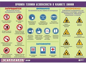 Таблица демонстрационная "Правила техники безопасности в кабинете химии" (винил 70х100) - fgospostavki.ru - Донецк