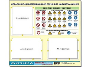 Стенд информационный "Правила техники безопасности в кабинете физики" (75*70, 3 кармана) - fgospostavki.ru - Донецк