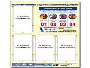 Стенд информационный "Основы безопасности жизнедеятельности" (80*75, 4 кармана) - fgospostavki.ru - Донецк