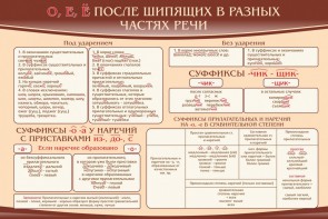 Стенд "о, е, ё, после шипящих в разных частях речи" - fgospostavki.ru - Донецк